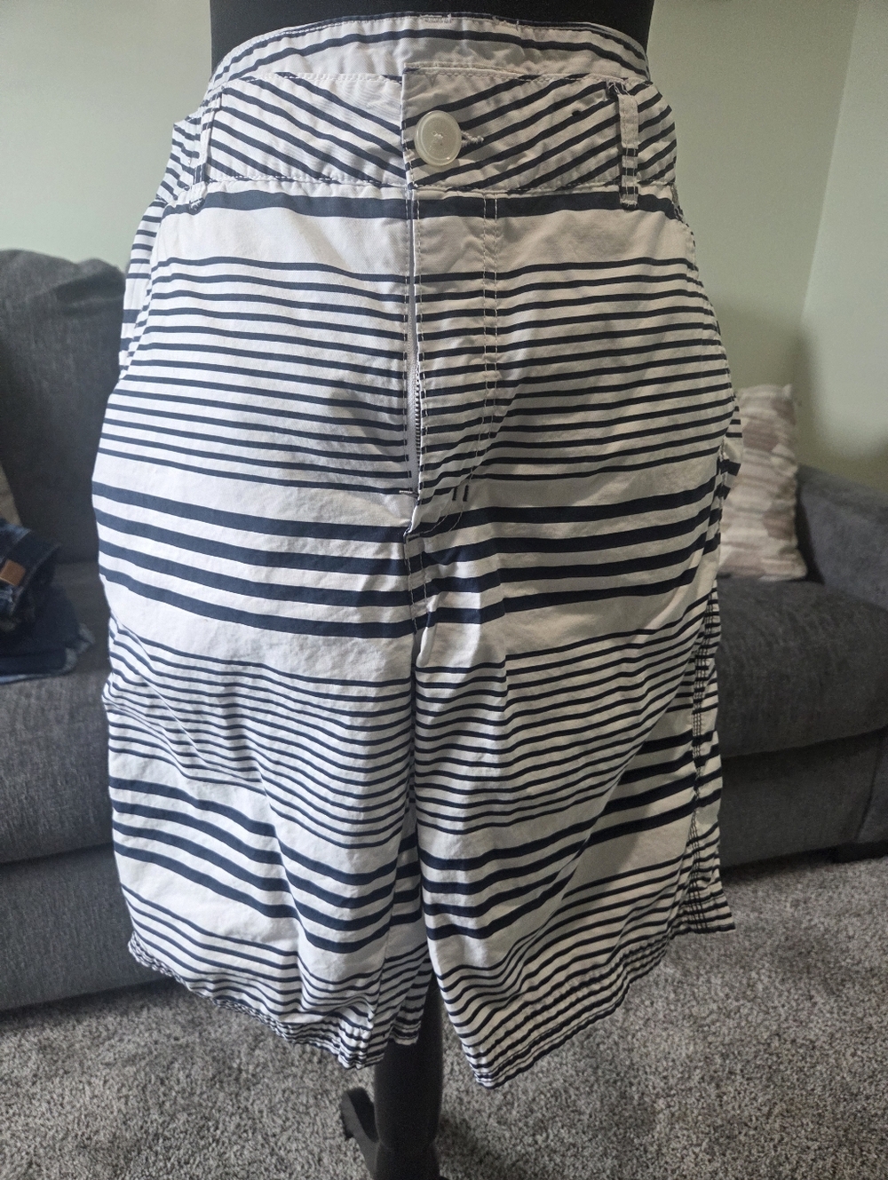 Guess White Shorts with Navy Stripes